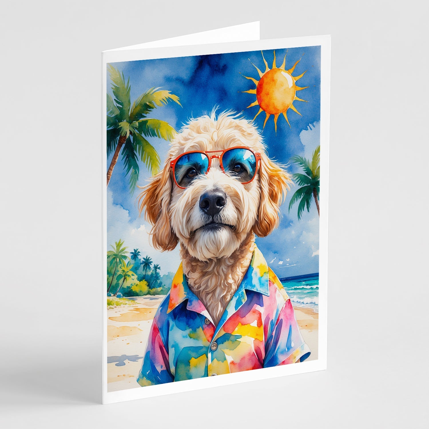GoldendoodleSummer Beach Time Greeting Cards Pack of 8 Blank Cards with Envelopes Whimsical A7 Size 5x7
