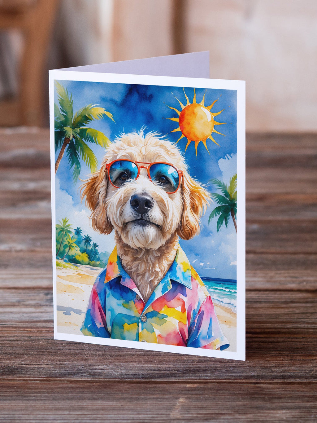 GoldendoodleSummer Beach Time Greeting Cards Pack of 8 Blank Cards with Envelopes Whimsical A7 Size 5x7