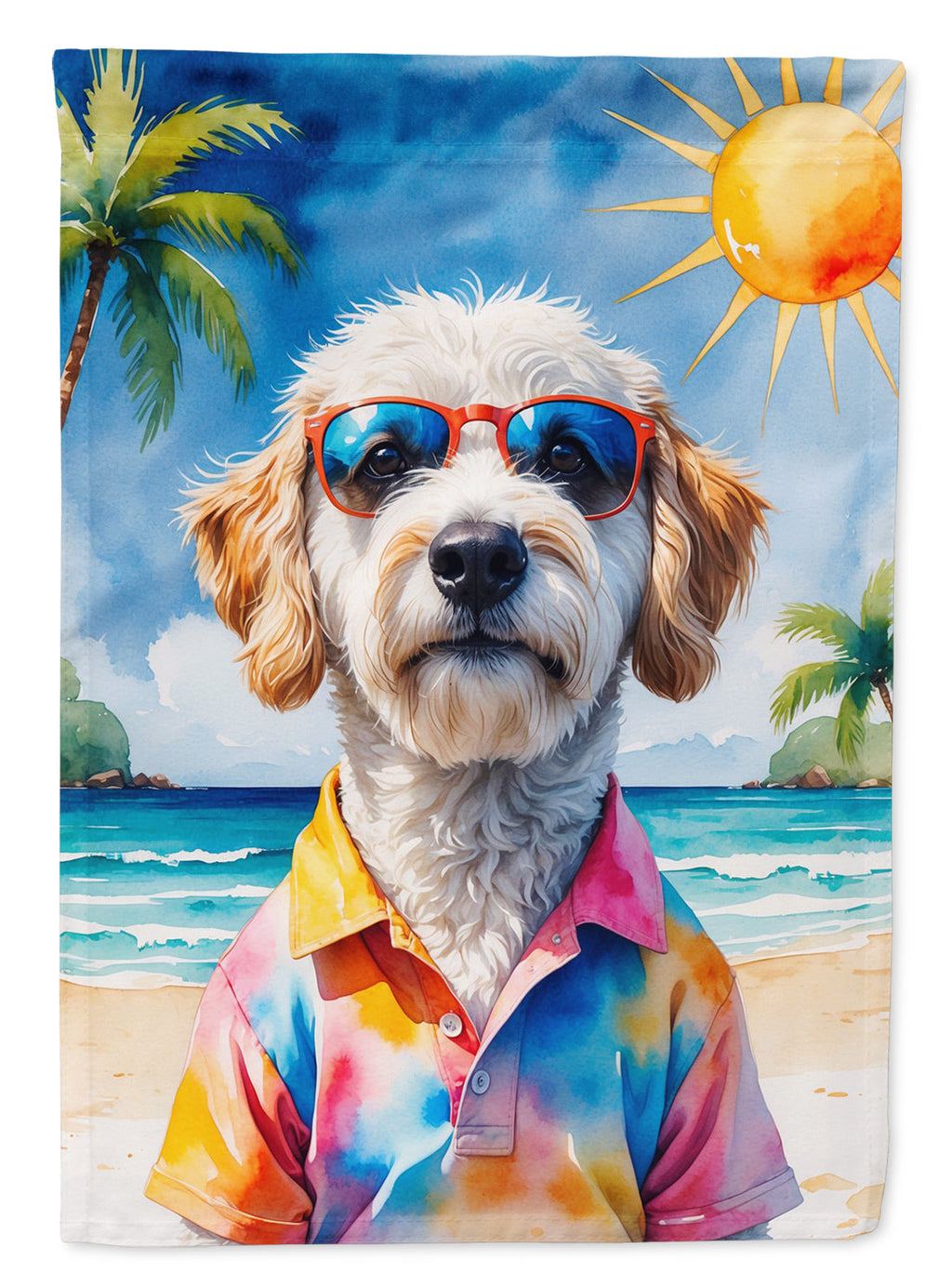 Labradoodle Summer Beach Time House Flag 28x40 Porch Sleeve Pole Decorative Outside Yard Banner Artwork Wall Hanging, Polyester