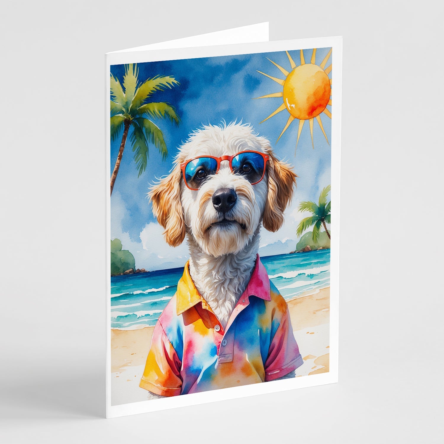 Labradoodle Summer Beach Time Greeting Cards Pack of 8 Blank Cards with Envelopes Whimsical A7 Size 5x7