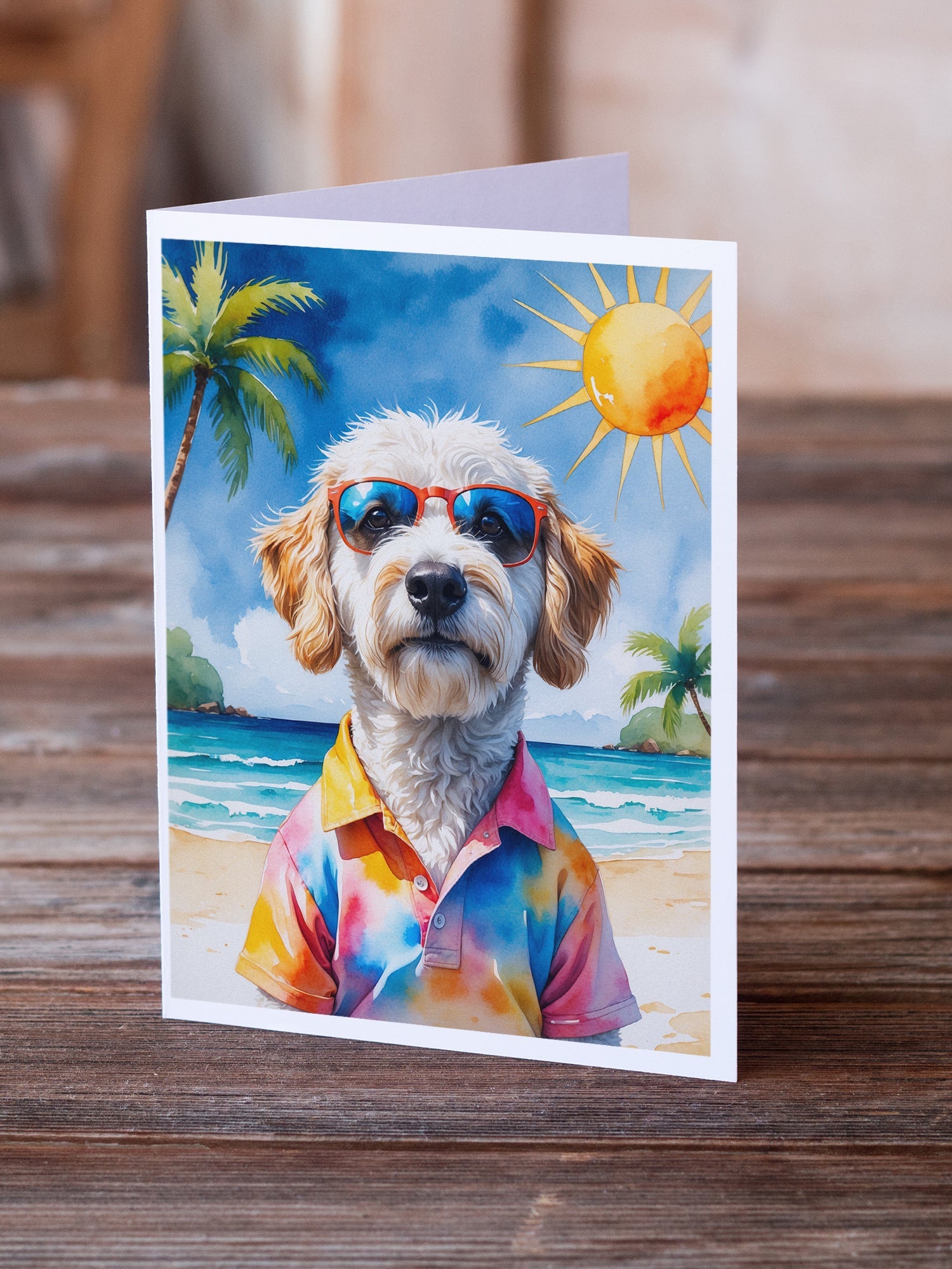 Labradoodle Summer Beach Time Greeting Cards Pack of 8 Blank Cards with Envelopes Whimsical A7 Size 5x7