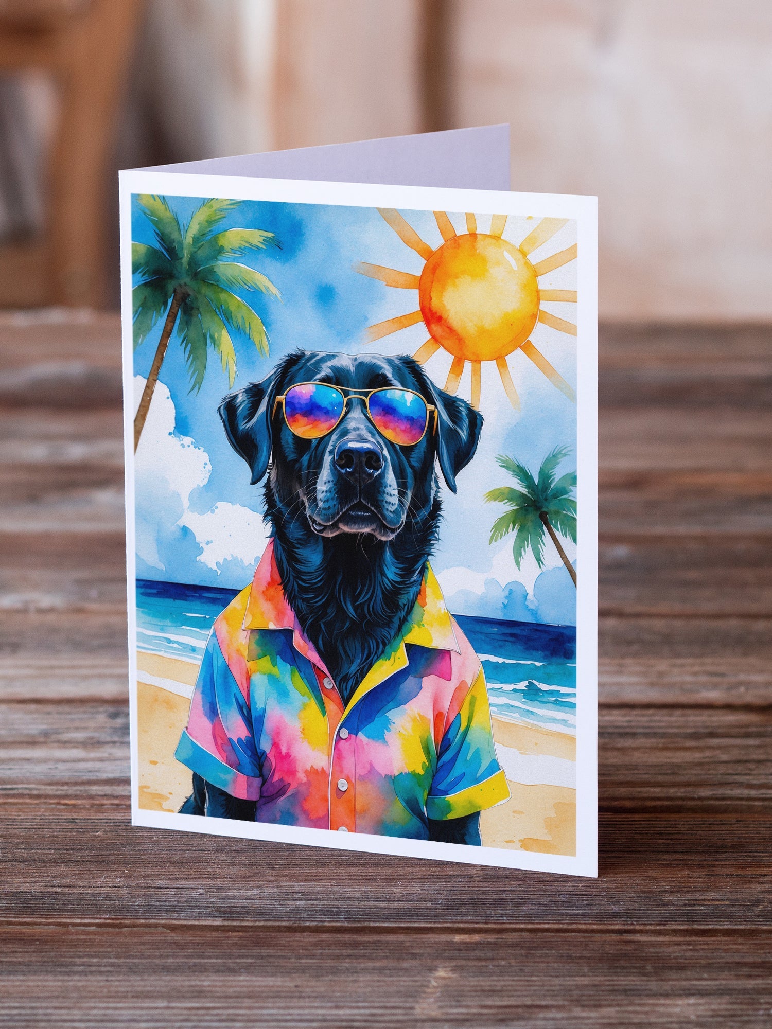Black Labrador Retriever Summer Beach Time Greeting Cards Pack of 8 Blank Cards with Envelopes Whimsical A7 Size 5x7