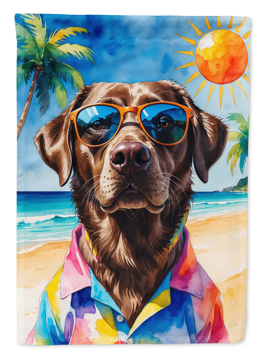 Chocolate Labrador Retriever Summer Beach Time House Flag 28x40 Porch Sleeve Pole Decorative Outside Yard Banner Artwork Wall Hanging, Polyester