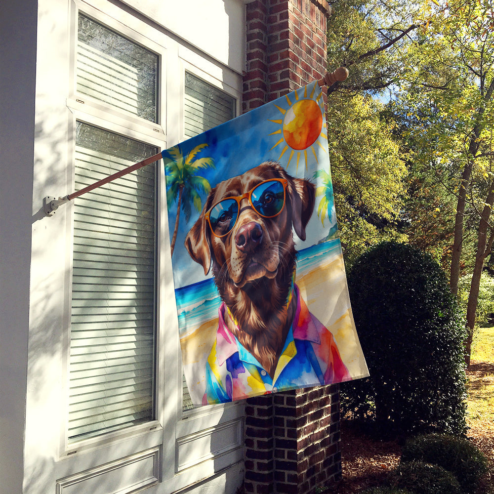 Chocolate Labrador Retriever Summer Beach Time House Flag 28x40 Porch Sleeve Pole Decorative Outside Yard Banner Artwork Wall Hanging, Polyester