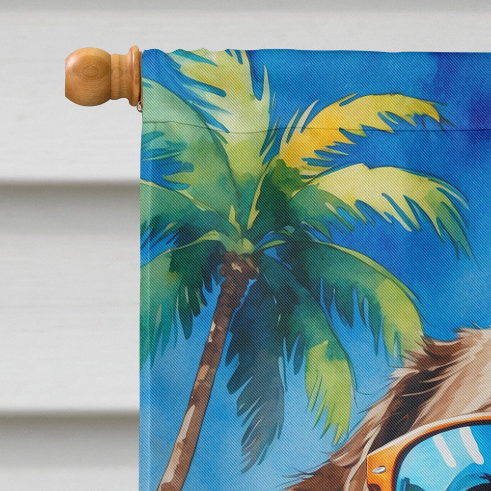 Chocolate Labrador Retriever Summer Beach Time House Flag 28x40 Porch Sleeve Pole Decorative Outside Yard Banner Artwork Wall Hanging, Polyester
