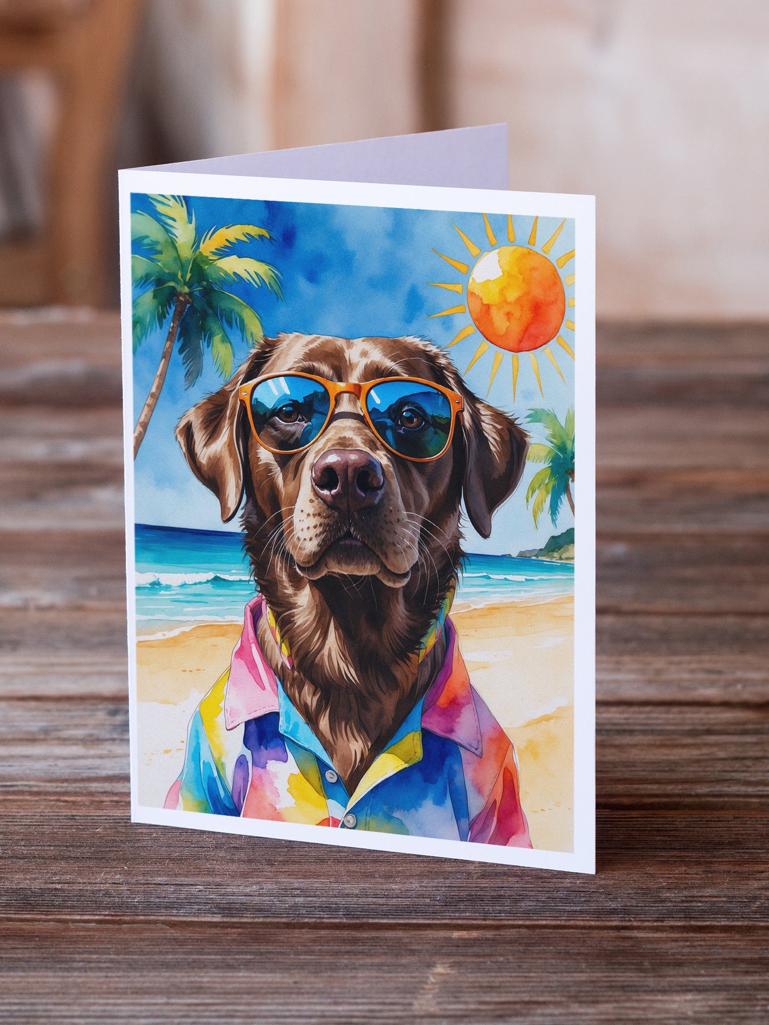 Chocolate Labrador Retriever Summer Beach Time Greeting Cards Pack of 8 Blank Cards with Envelopes Whimsical A7 Size 5x7