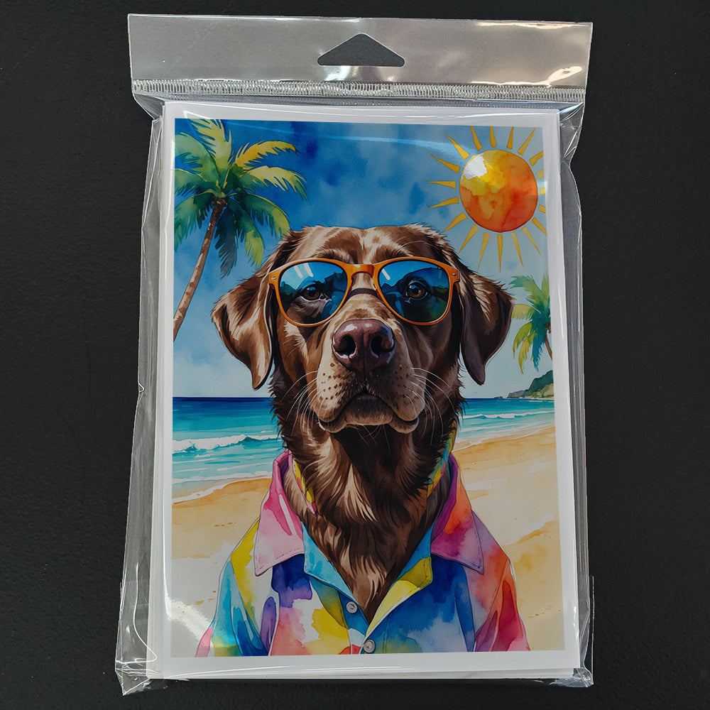 Chocolate Labrador Retriever Summer Beach Time Greeting Cards Pack of 8 Blank Cards with Envelopes Whimsical A7 Size 5x7