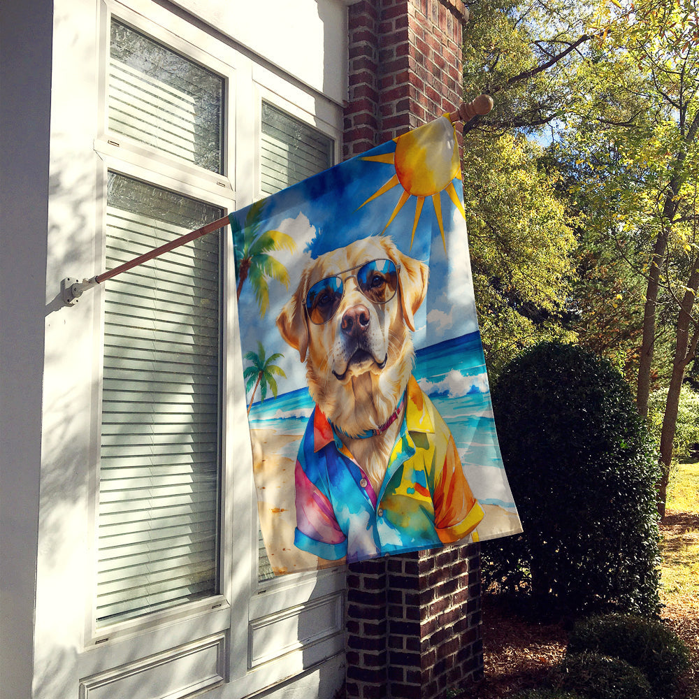 Yellow Labrador Retriever Summer Beach Time House Flag 28x40 Porch Sleeve Pole Decorative Outside Yard Banner Artwork Wall Hanging, Polyester