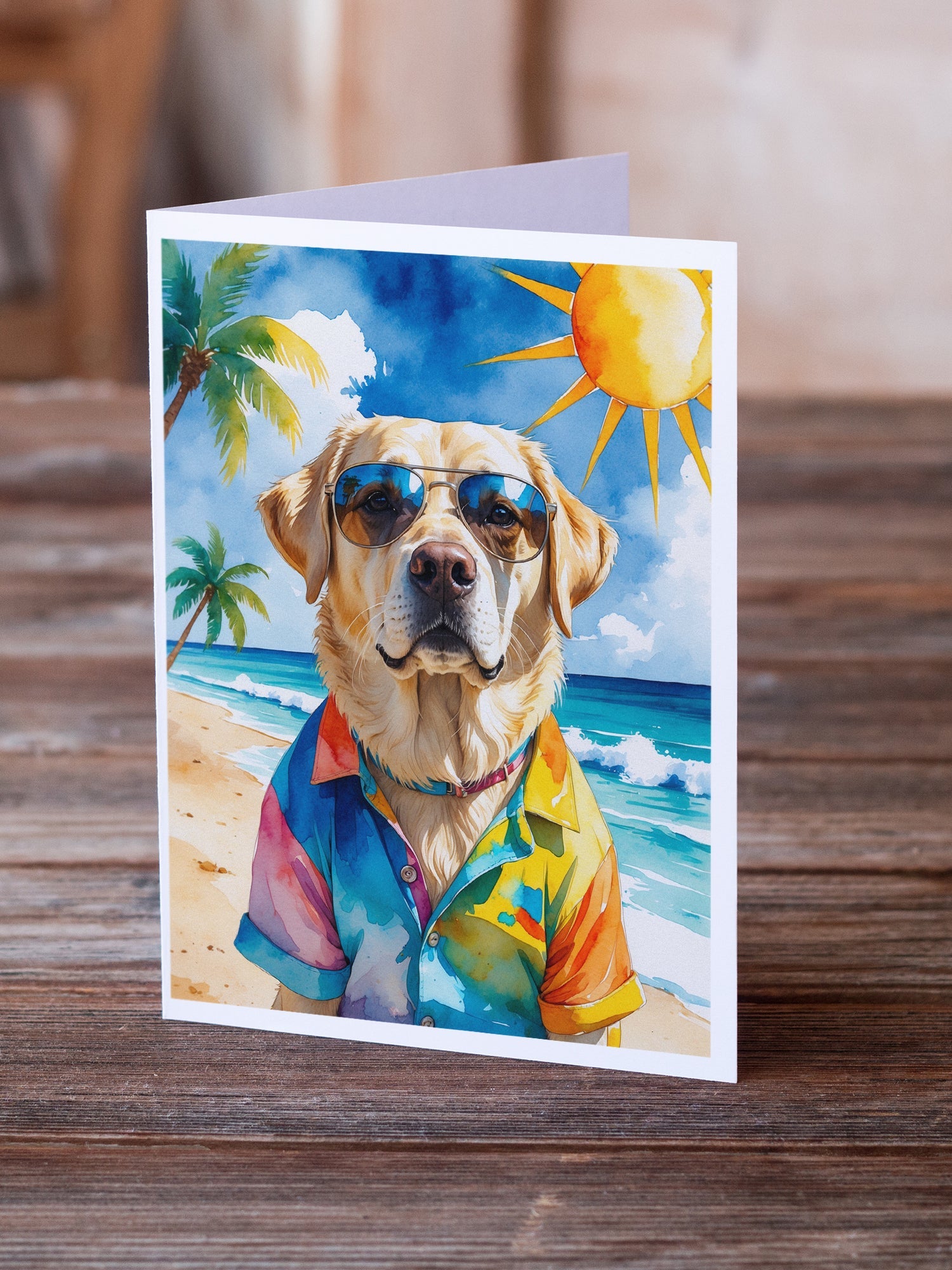Yellow Labrador Retriever Summer Beach Time Greeting Cards Pack of 8 Blank Cards with Envelopes Whimsical A7 Size 5x7