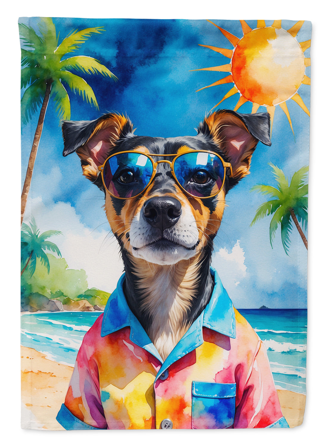 Miniature Pinscher Summer Beach Time House Flag 28x40 Porch Sleeve Pole Decorative Outside Yard Banner Artwork Wall Hanging, Polyester
