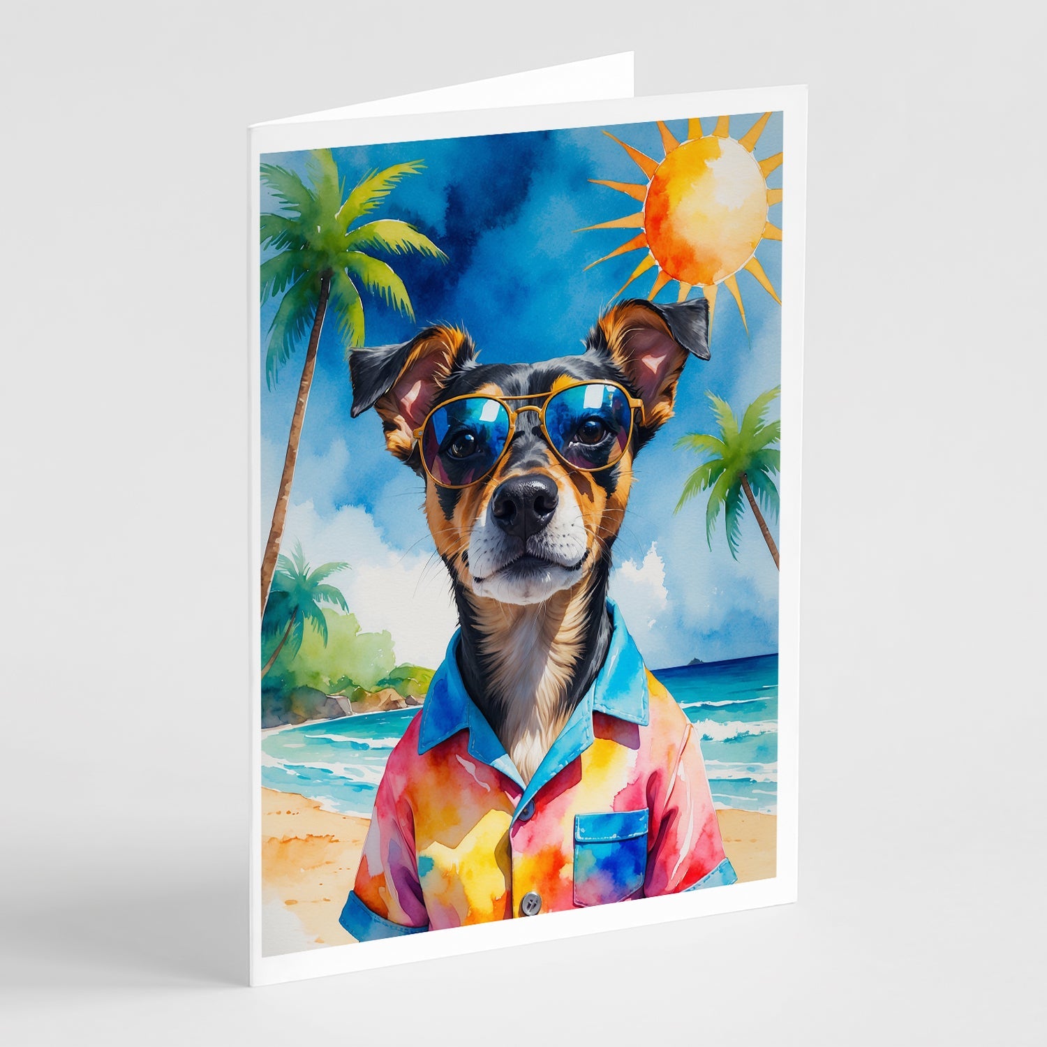 Miniature Pinscher Summer Beach Time Greeting Cards Pack of 8 Blank Cards with Envelopes Whimsical A7 Size 5x7
