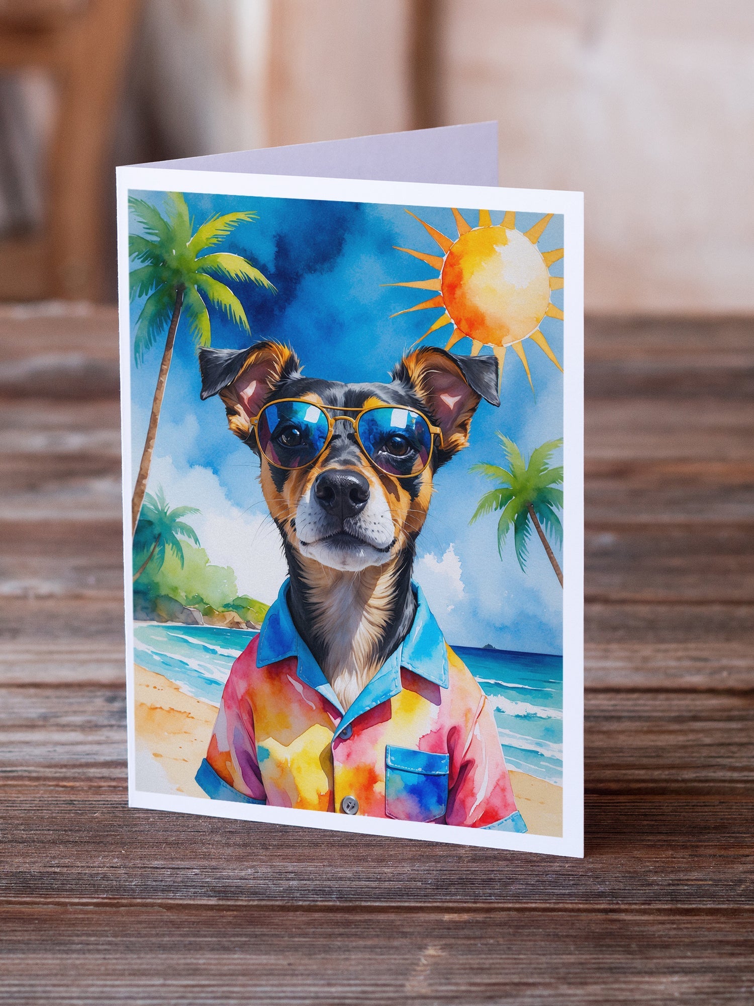 Miniature Pinscher Summer Beach Time Greeting Cards Pack of 8 Blank Cards with Envelopes Whimsical A7 Size 5x7