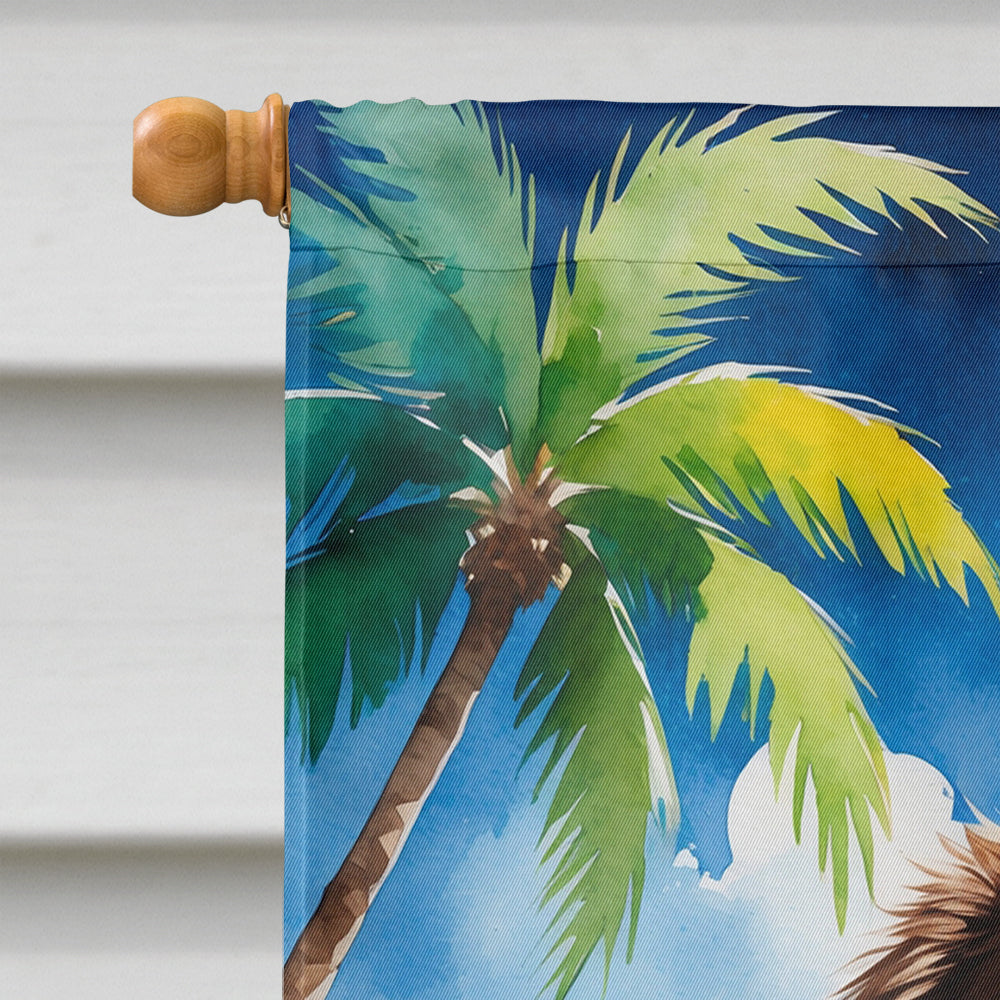 Chocolate Newfoundland Summer Beach Time House Flag 28x40 Porch Sleeve Pole Decorative Outside Yard Banner Artwork Wall Hanging, Polyester