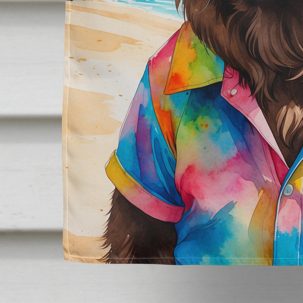 Chocolate Newfoundland Summer Beach Time House Flag 28x40 Porch Sleeve Pole Decorative Outside Yard Banner Artwork Wall Hanging, Polyester