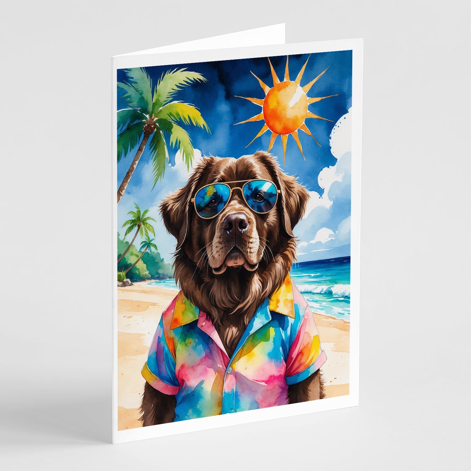 Chocolate Newfoundland Summer Beach Time Greeting Cards Pack of 8 Blank Cards with Envelopes Whimsical A7 Size 5x7