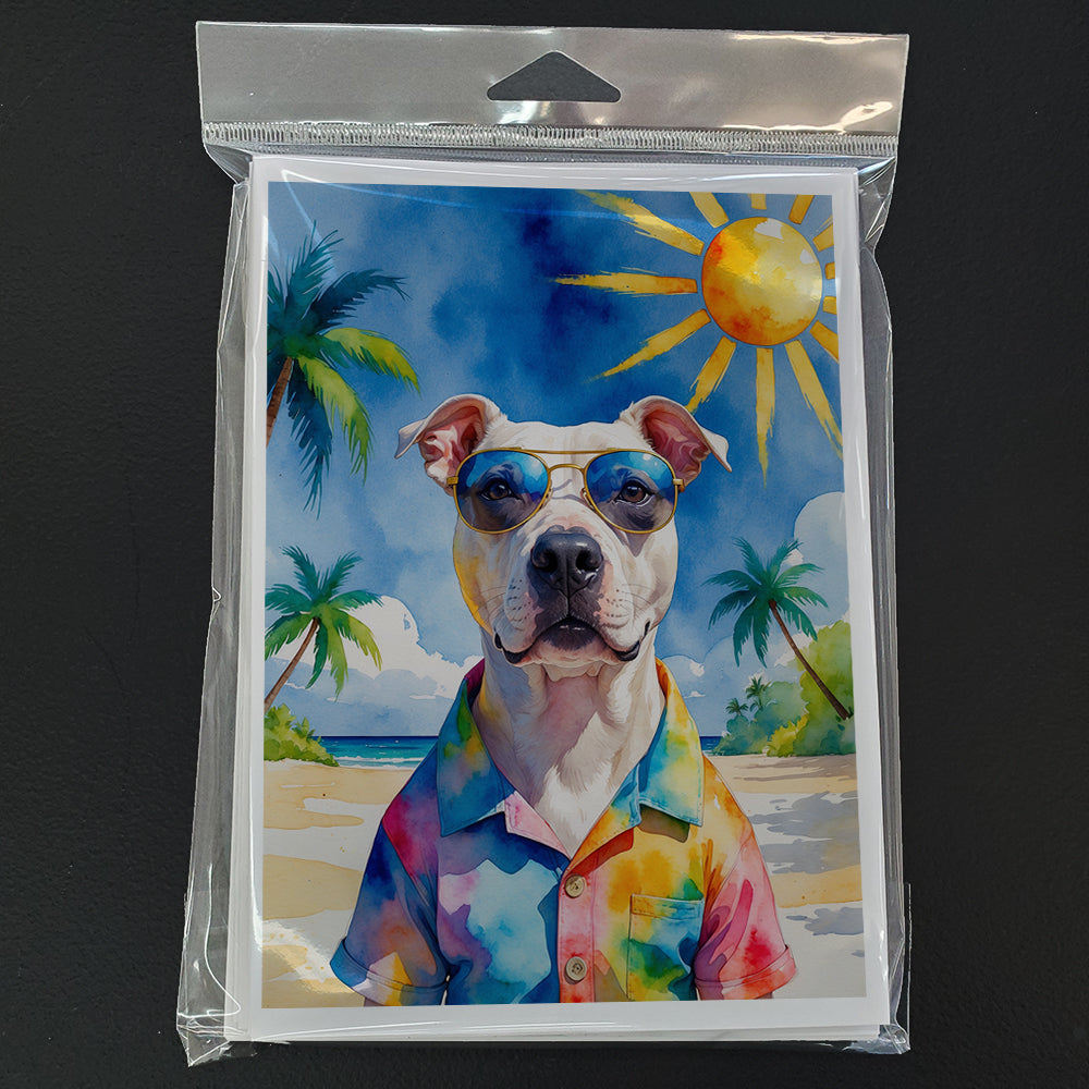 Pit Bull Terrier Summer Beach Time Greeting Cards Pack of 8 Blank Cards with Envelopes Whimsical A7 Size 5x7