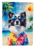 Pomeranian Summer Beach Time House Flag 28x40 Porch Sleeve Pole Decorative Outside Yard Banner Artwork Wall Hanging, Polyester