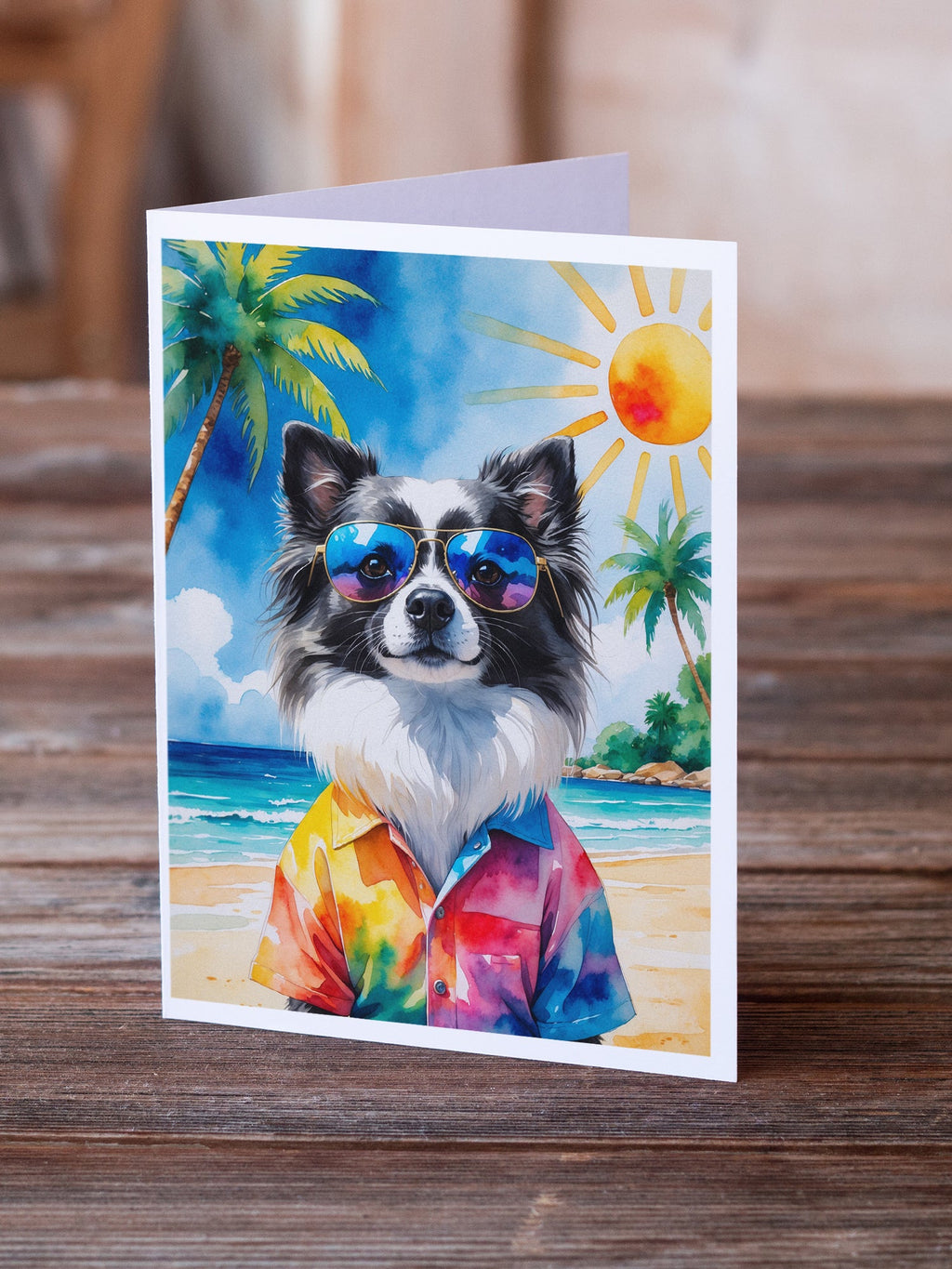 Pomeranian Summer Beach Time Greeting Cards Pack of 8 Blank Cards with Envelopes Whimsical A7 Size 5x7