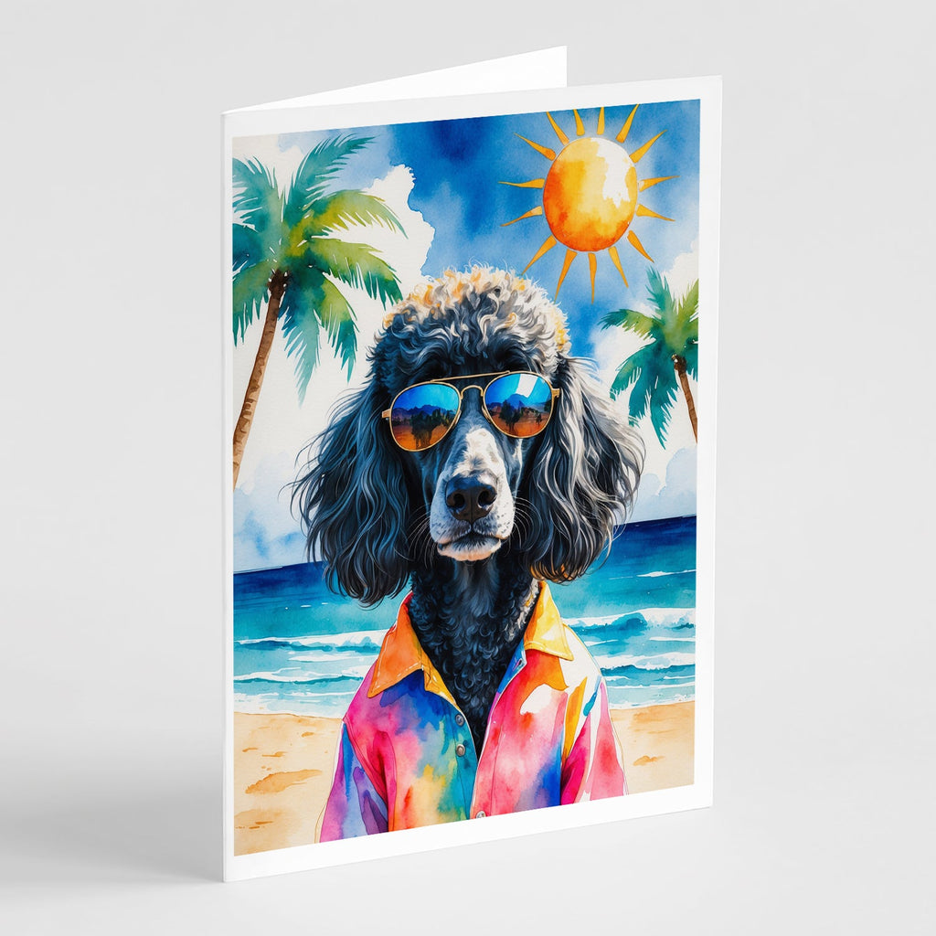 Black Poodle Summer Beach Time Greeting Cards Pack of 8 Blank Cards with Envelopes Whimsical A7 Size 5x7