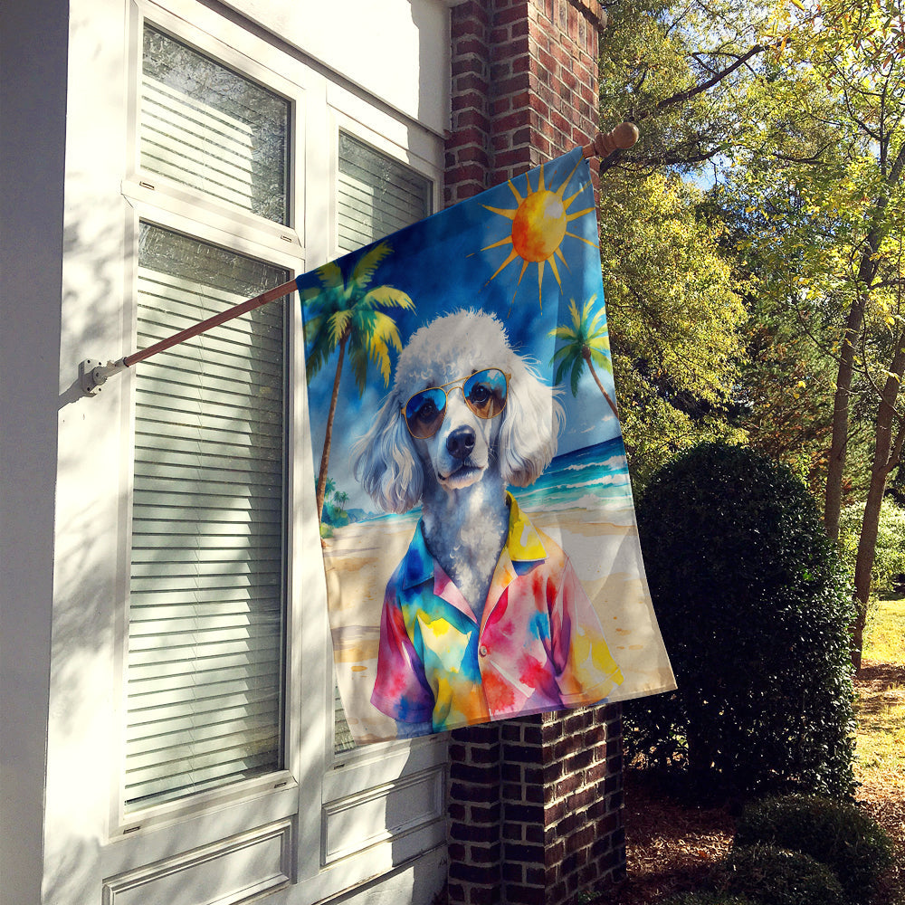 White Poodle Summer Beach Time House Flag 28x40 Porch Sleeve Pole Decorative Outside Yard Banner Artwork Wall Hanging, Polyester