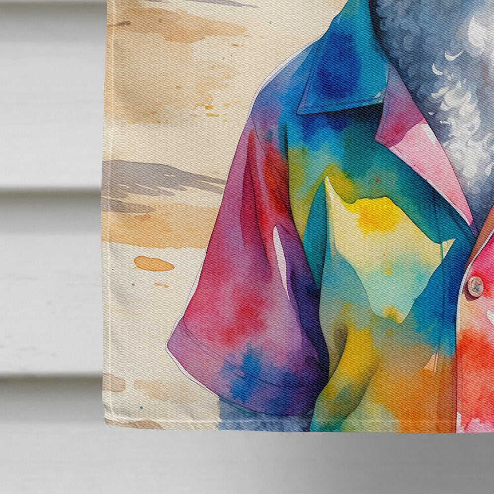 White Poodle Summer Beach Time House Flag 28x40 Porch Sleeve Pole Decorative Outside Yard Banner Artwork Wall Hanging, Polyester