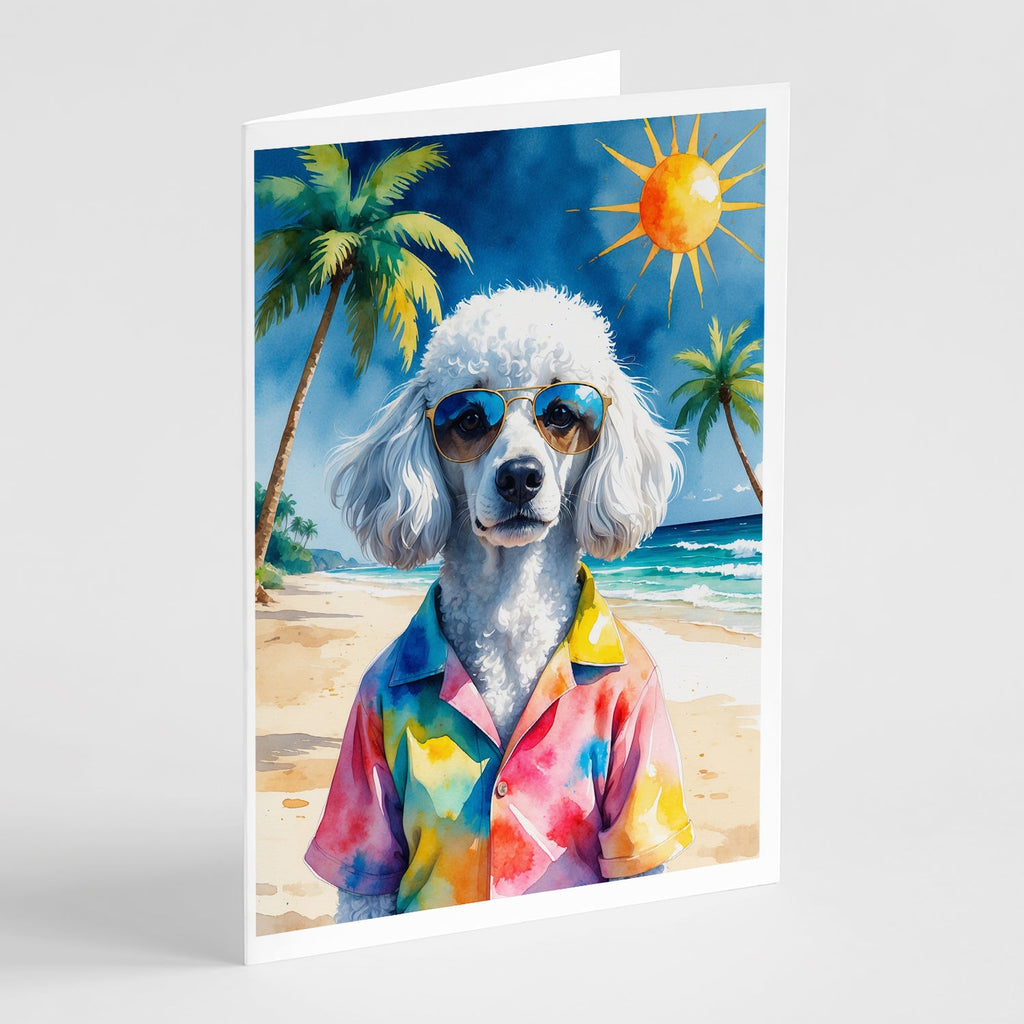 White Poodle Summer Beach Time Greeting Cards Pack of 8 Blank Cards with Envelopes Whimsical A7 Size 5x7