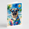 Pug Summer Beach Time Greeting Cards Pack of 8 Blank Cards with Envelopes Whimsical A7 Size 5x7