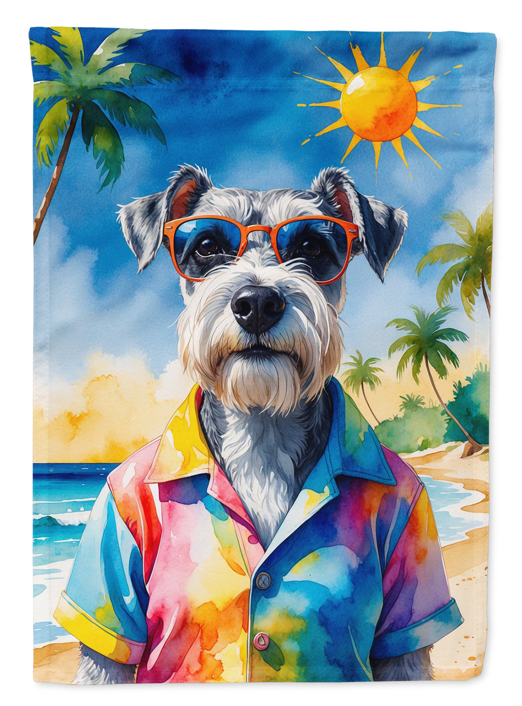 Schnauzer Summer Beach Time House Flag 28x40 Porch Sleeve Pole Decorative Outside Yard Banner Artwork Wall Hanging, Polyester