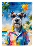 Schnauzer Summer Beach Time House Flag 28x40 Porch Sleeve Pole Decorative Outside Yard Banner Artwork Wall Hanging, Polyester
