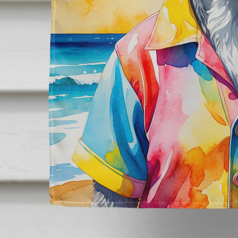 Schnauzer Summer Beach Time House Flag 28x40 Porch Sleeve Pole Decorative Outside Yard Banner Artwork Wall Hanging, Polyester