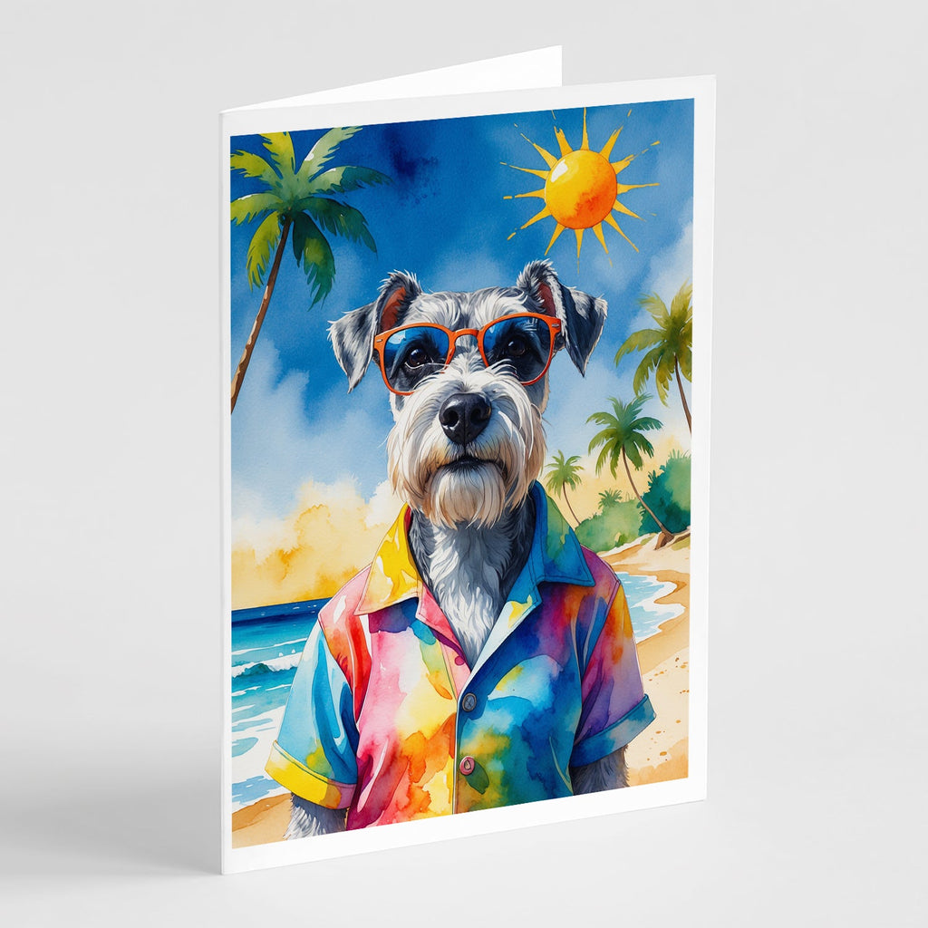 Schnauzer Summer Beach Time Greeting Cards Pack of 8 Blank Cards with Envelopes Whimsical A7 Size 5x7