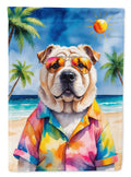 Shar Pei Summer Beach Time House Flag 28x40 Porch Sleeve Pole Decorative Outside Yard Banner Artwork Wall Hanging, Polyester