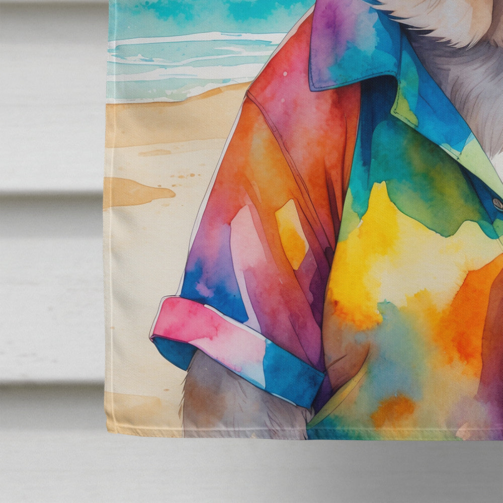 Shar Pei Summer Beach Time House Flag 28x40 Porch Sleeve Pole Decorative Outside Yard Banner Artwork Wall Hanging, Polyester