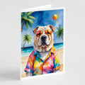 Shar Pei Summer Beach Time Greeting Cards Pack of 8 Blank Cards with Envelopes Whimsical A7 Size 5x7