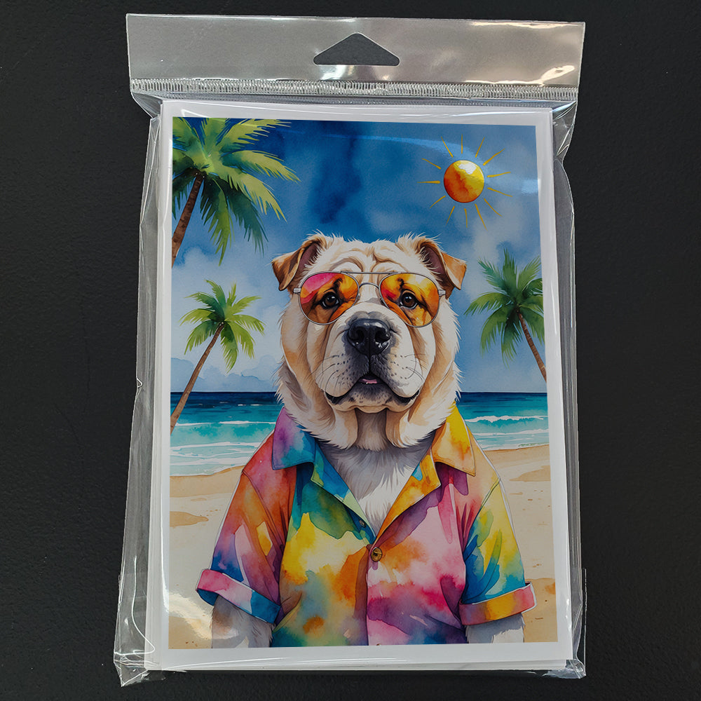 Shar Pei Summer Beach Time Greeting Cards Pack of 8 Blank Cards with Envelopes Whimsical A7 Size 5x7