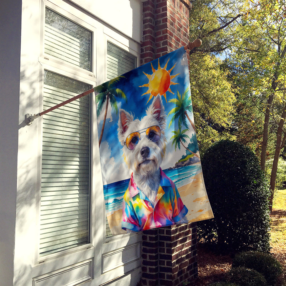 Westie Summer Beach Time House Flag 28x40 Porch Sleeve Pole Decorative Outside Yard Banner Artwork Wall Hanging, Polyester