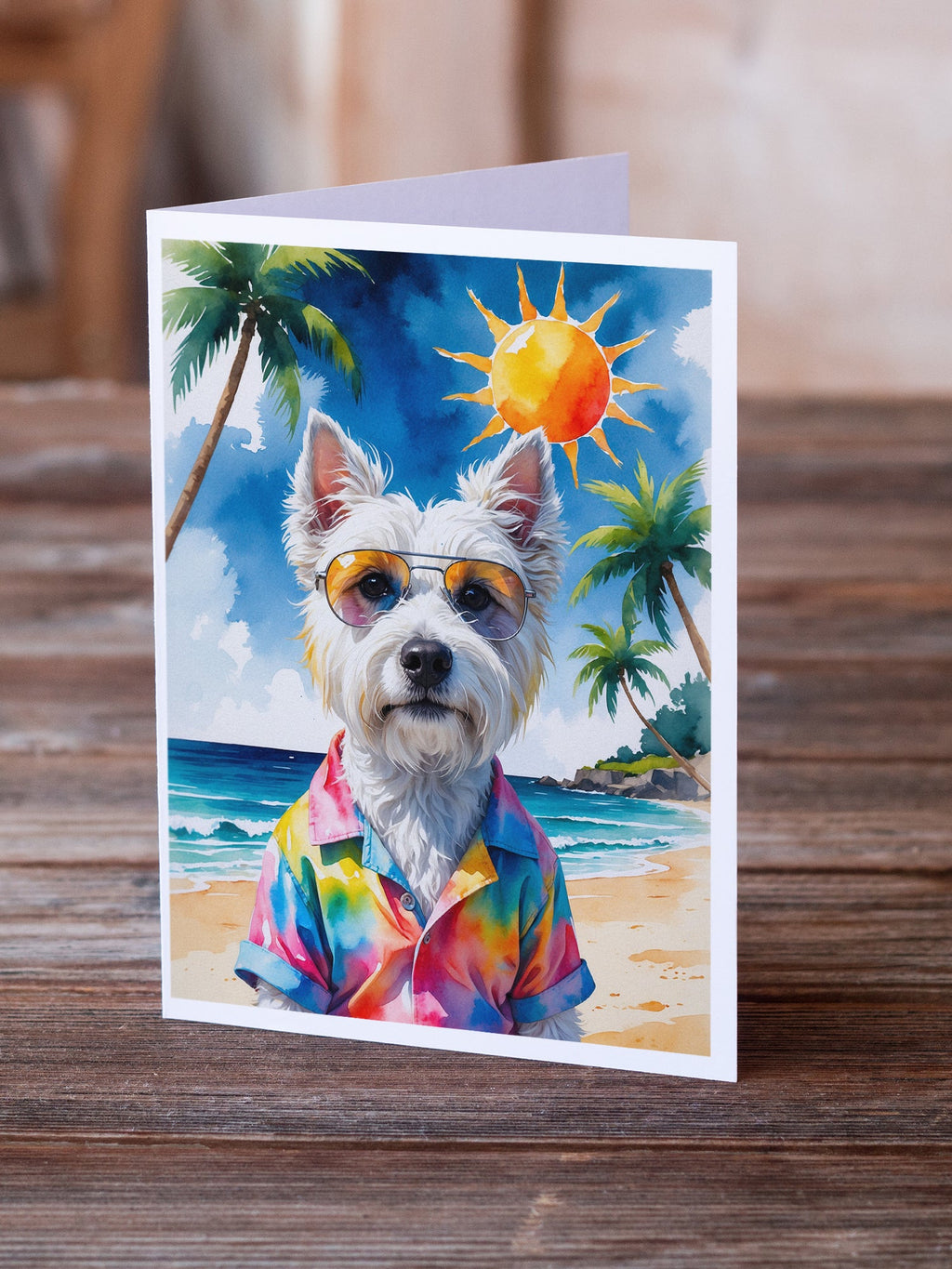 Westie Summer Beach Time Greeting Cards Pack of 8 Blank Cards with Envelopes Whimsical A7 Size 5x7