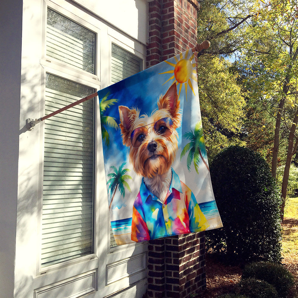 Yorkshire Terrier Summer Beach Time House Flag 28x40 Porch Sleeve Pole Decorative Outside Yard Banner Artwork Wall Hanging, Polyester