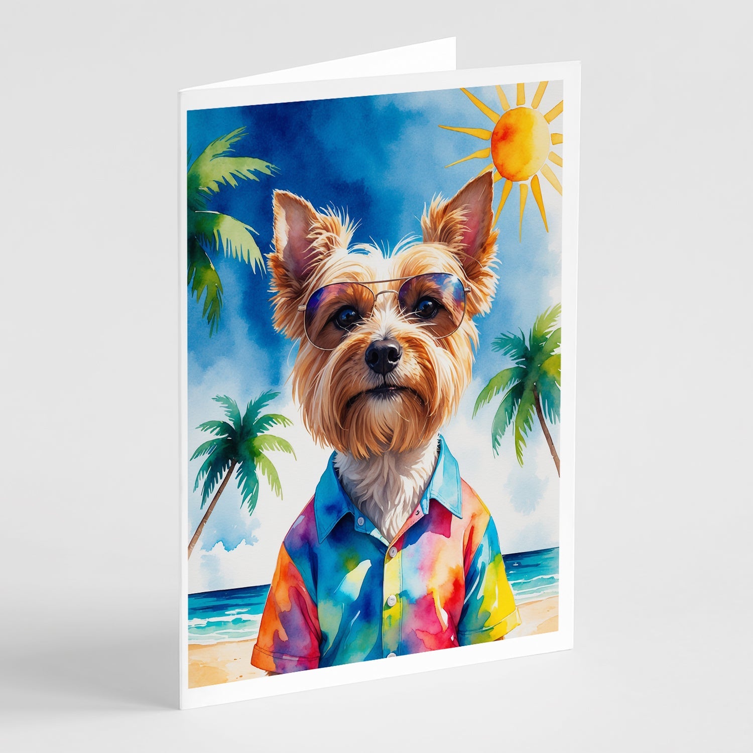 Yorkshire Terrier Summer Beach Time Greeting Cards Pack of 8 Blank Cards with Envelopes Whimsical A7 Size 5x7