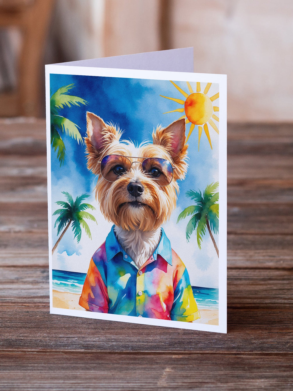 Yorkshire Terrier Summer Beach Time Greeting Cards Pack of 8 Blank Cards with Envelopes Whimsical A7 Size 5x7