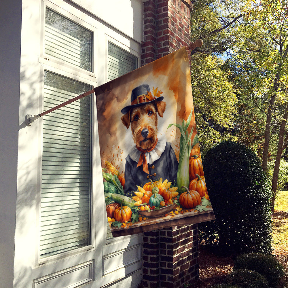 Airedale Terrier Thanksgiving House Flag 28x40 Porch Sleeve Pole Decorative Outside Yard Banner Artwork Wall Hanging, Polyester