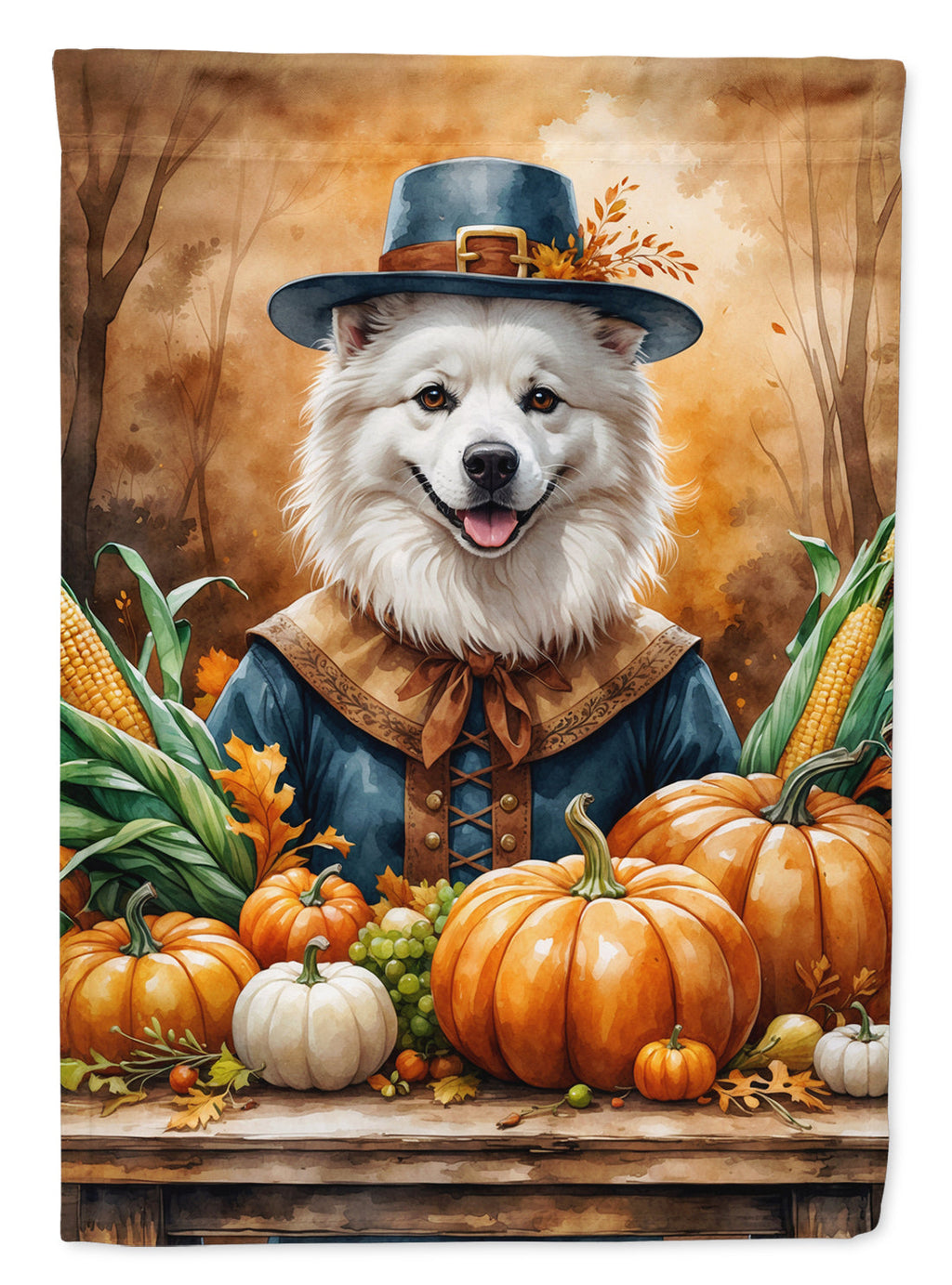 American Eskimo Thanksgiving House Flag 28x40 Porch Sleeve Pole Decorative Outside Yard Banner Artwork Wall Hanging, Polyester