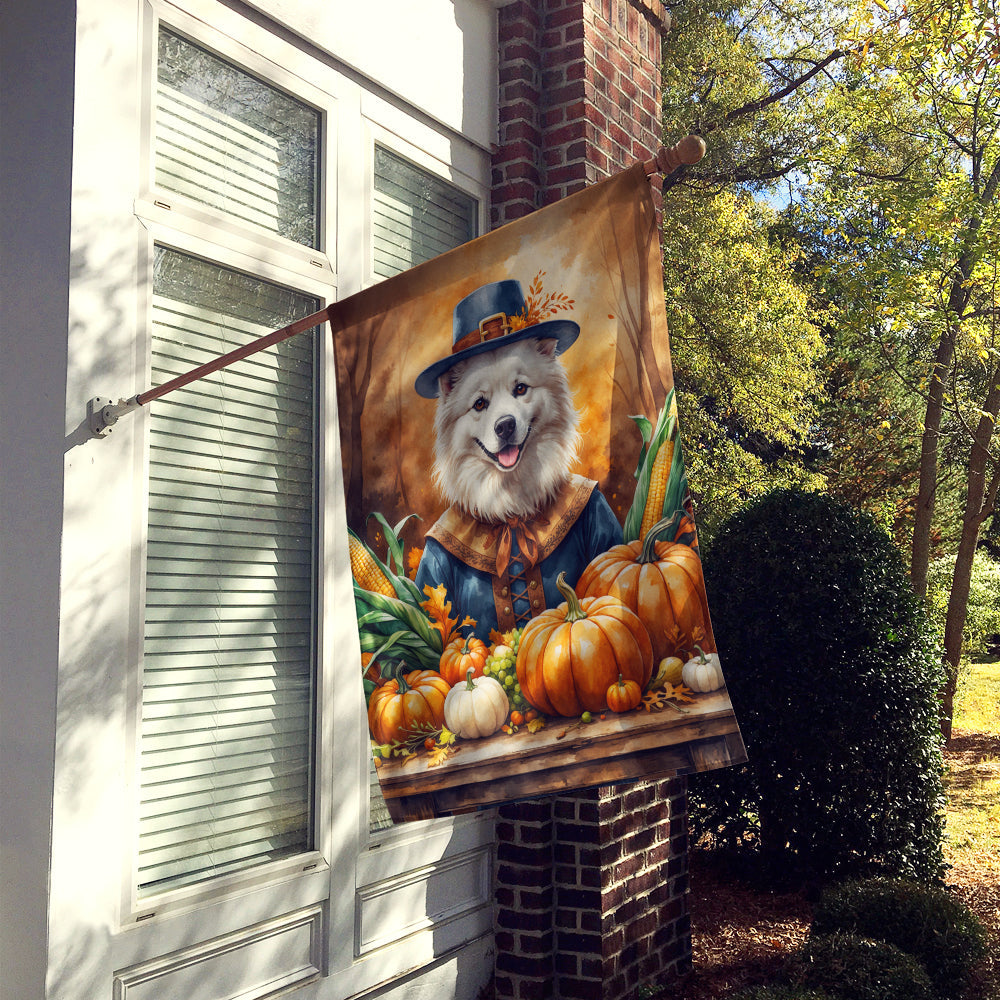 American Eskimo Thanksgiving House Flag 28x40 Porch Sleeve Pole Decorative Outside Yard Banner Artwork Wall Hanging, Polyester