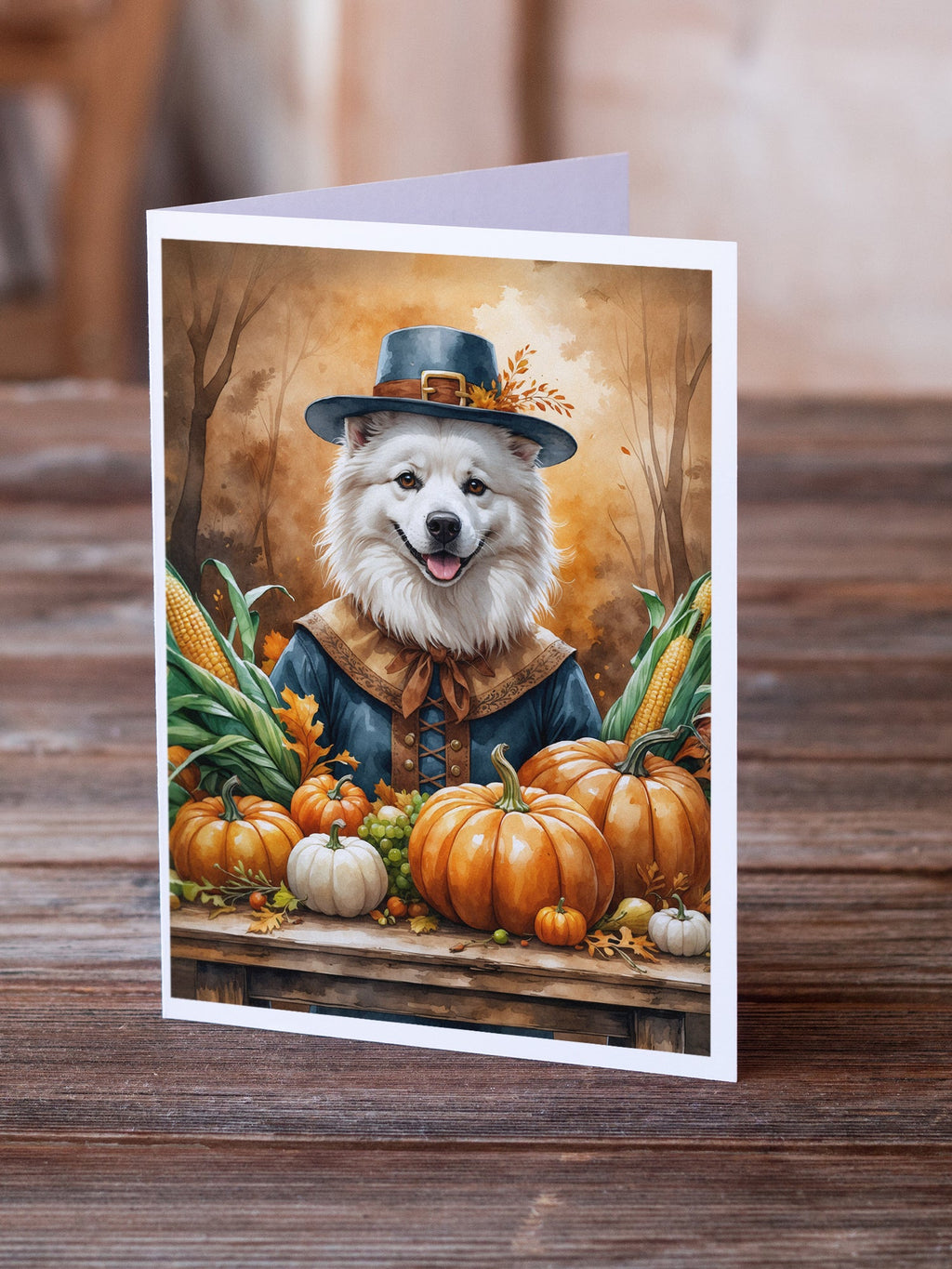 American Eskimo Thanksgiving Greeting Cards Pack of 8 Blank Cards with Envelopes Whimsical A7 Size 5x7