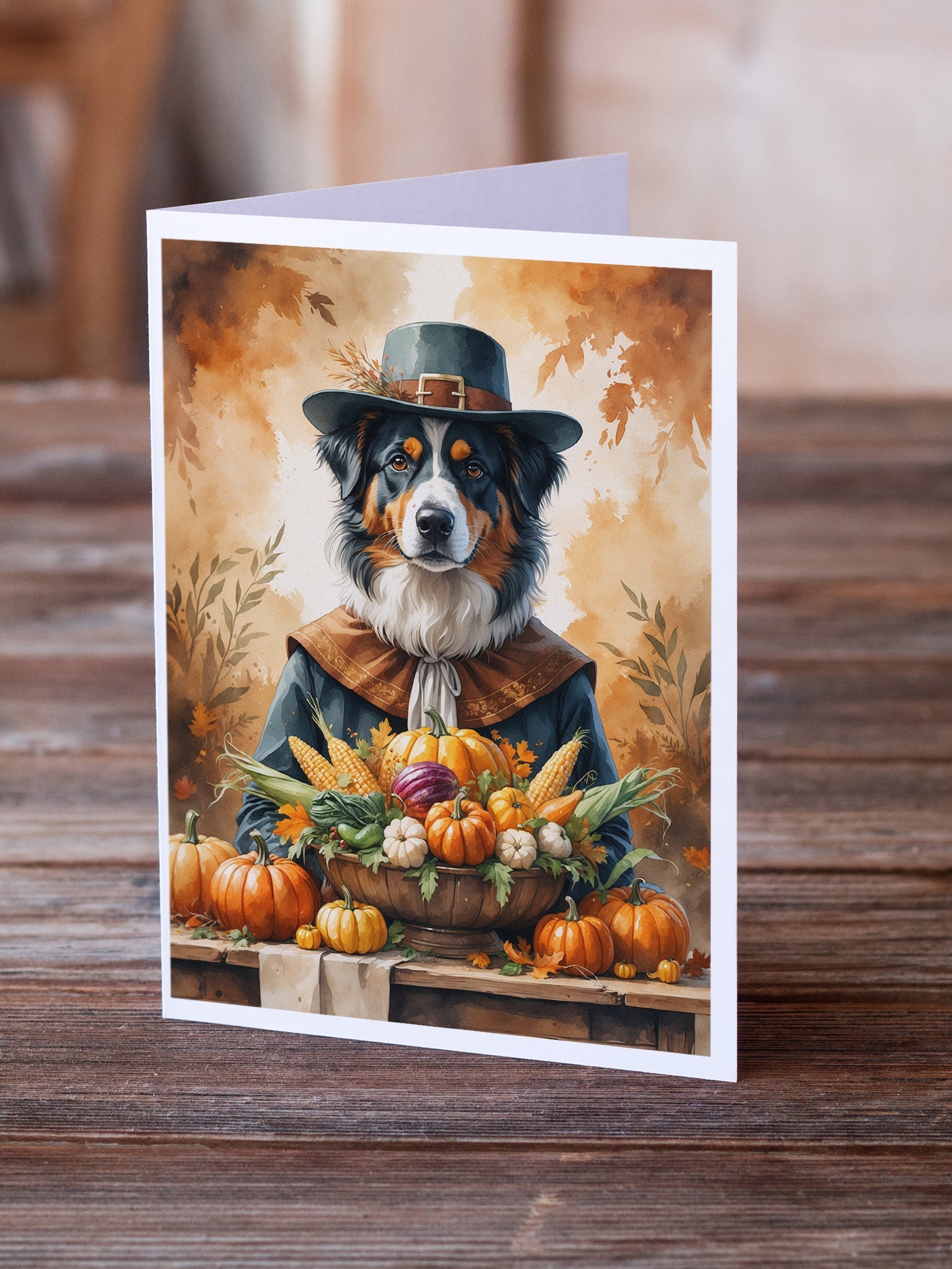 Australian Shepherd Thanksgiving Greeting Cards Pack of 8 Blank Cards with Envelopes Whimsical A7 Size 5x7