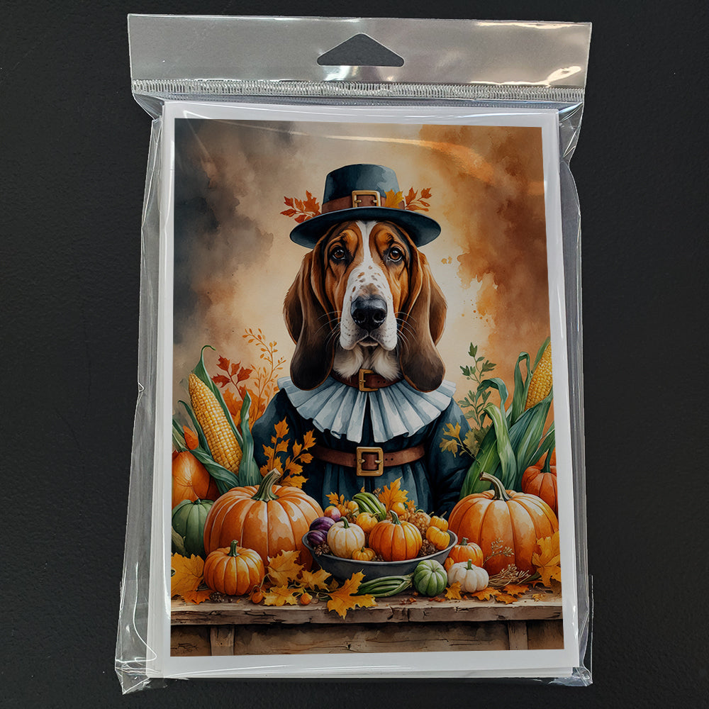 Basset Hound Thanksgiving Greeting Cards Pack of 8 Blank Cards with Envelopes Whimsical A7 Size 5x7