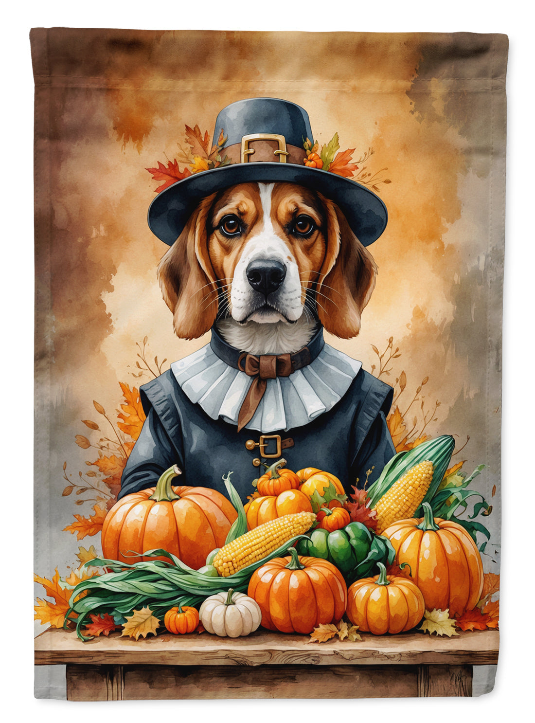 Beagle Thanksgiving House Flag 28x40 Porch Sleeve Pole Decorative Outside Yard Banner Artwork Wall Hanging, Polyester
