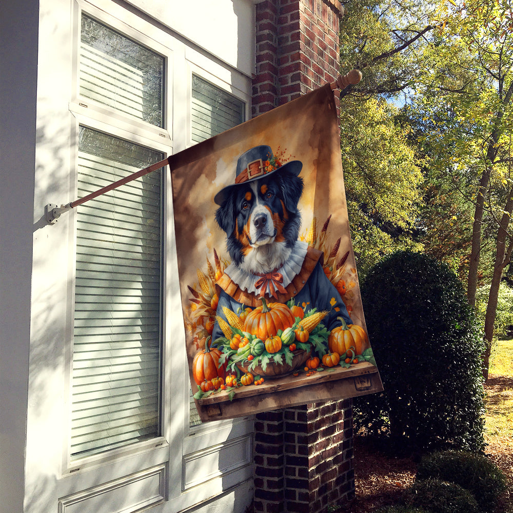 Bernese Mountain Dog Thanksgiving House Flag 28x40 Porch Sleeve Pole Decorative Outside Yard Banner Artwork Wall Hanging, Polyester