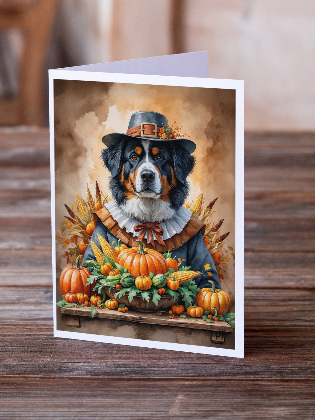 Bernese Mountain Dog Thanksgiving Greeting Cards Pack of 8 Blank Cards with Envelopes Whimsical A7 Size 5x7