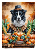 Border Collie Thanksgiving House Flag 28x40 Porch Sleeve Pole Decorative Outside Yard Banner Artwork Wall Hanging, Polyester
